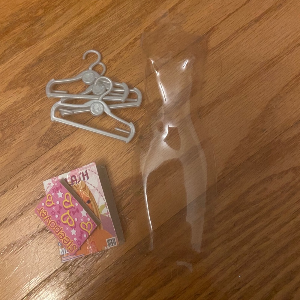 Barbie 3 Hangers 2 Cardboard Magazines 1 Clothes